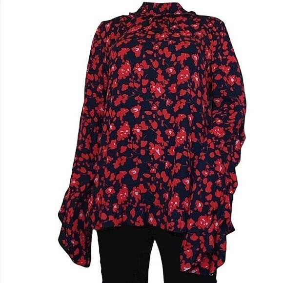 Derek Lam Collective Red Floral Open Back Top - Picture 1 of 6